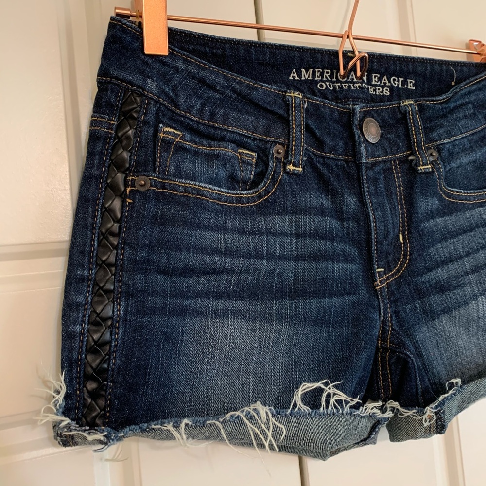 AE Braided Faux Leather Denim Shorts
